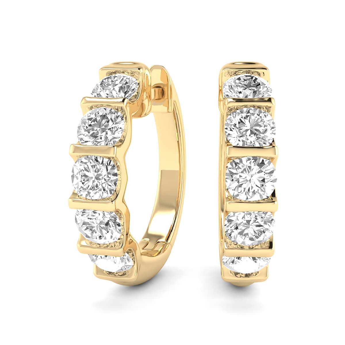 1 Carat TW Natural Channel Set Diamond Hoop Earrings in 14K Yellow Gold