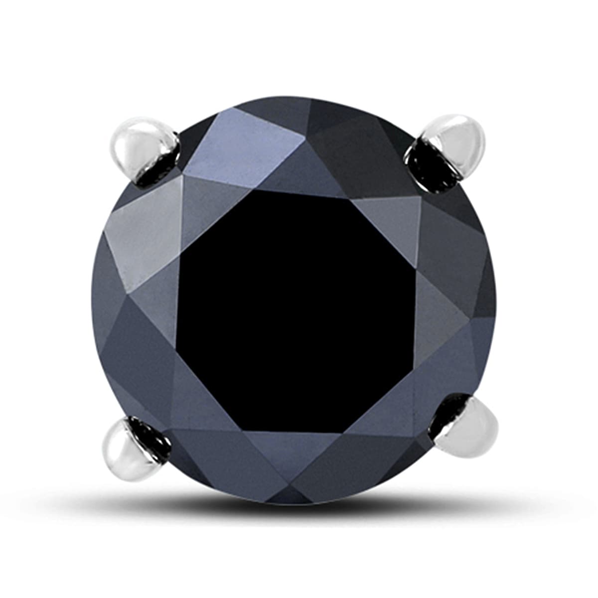 1 Carat Round Single Solitaire Black Diamond Stud Earring in 10K White Gold