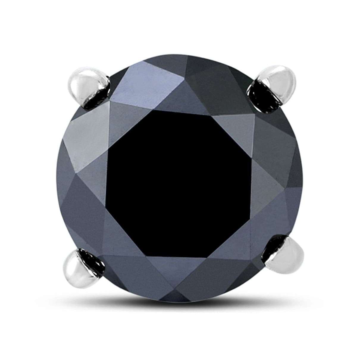 2 Carat Round Single Solitaire Black Diamond Stud Earring in 10K White Gold