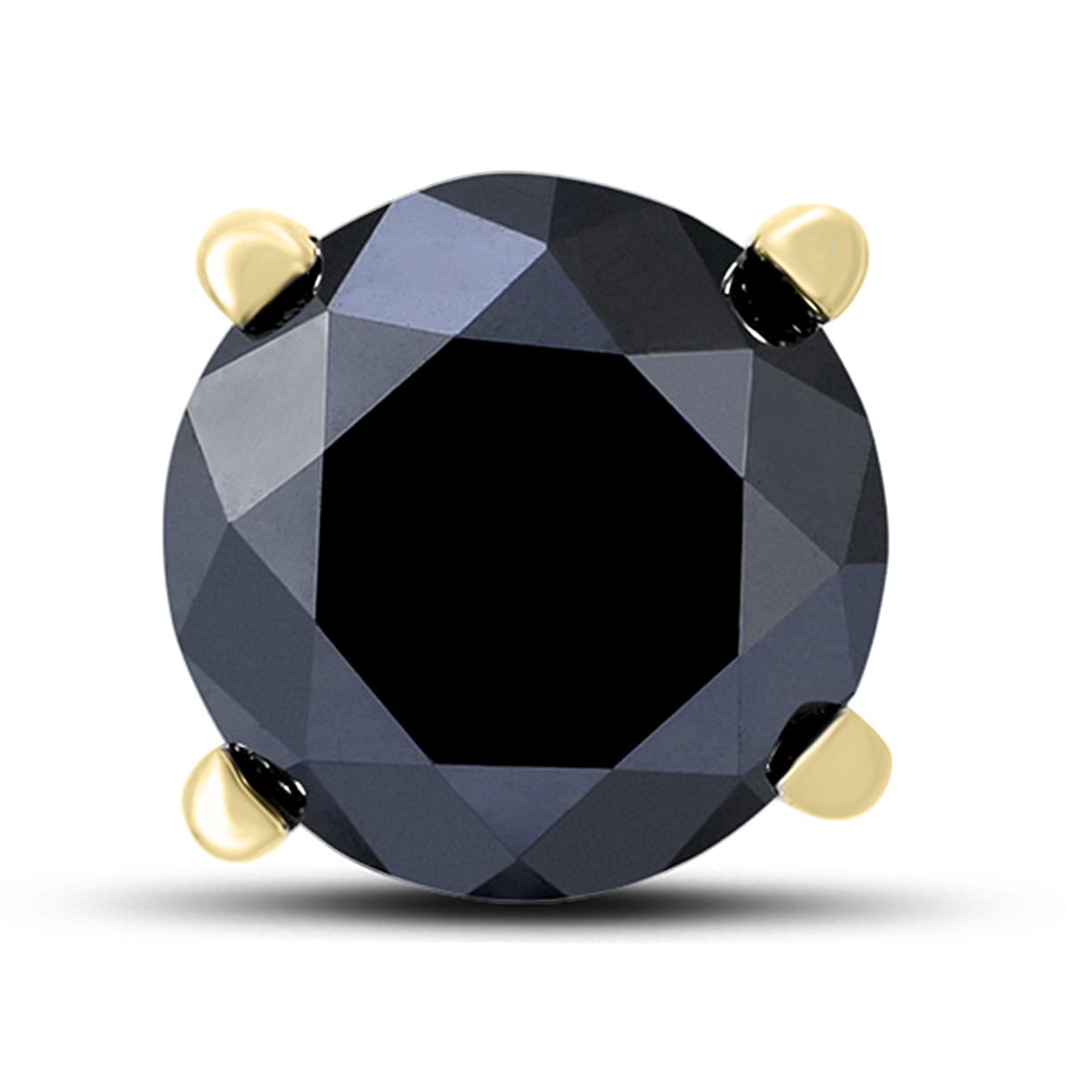 1 Carat Round Single Solitaire Black Diamond Stud Earring in 10K Yellow Gold