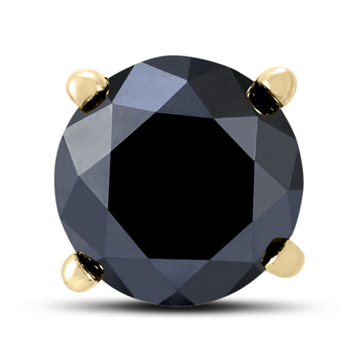 1 1/2 Carat Round Single Solitaire Black Diamond Stud Earring in 10K Yellow Gold