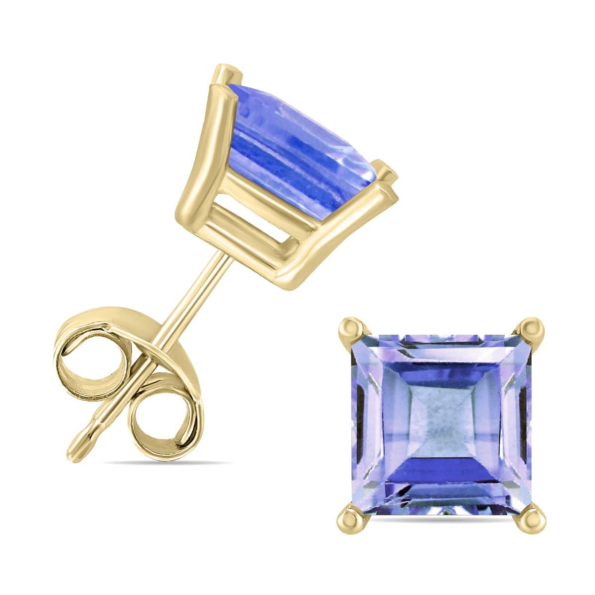 14K Yellow Gold 4MM Square Tanzanite Gemstone Earrings