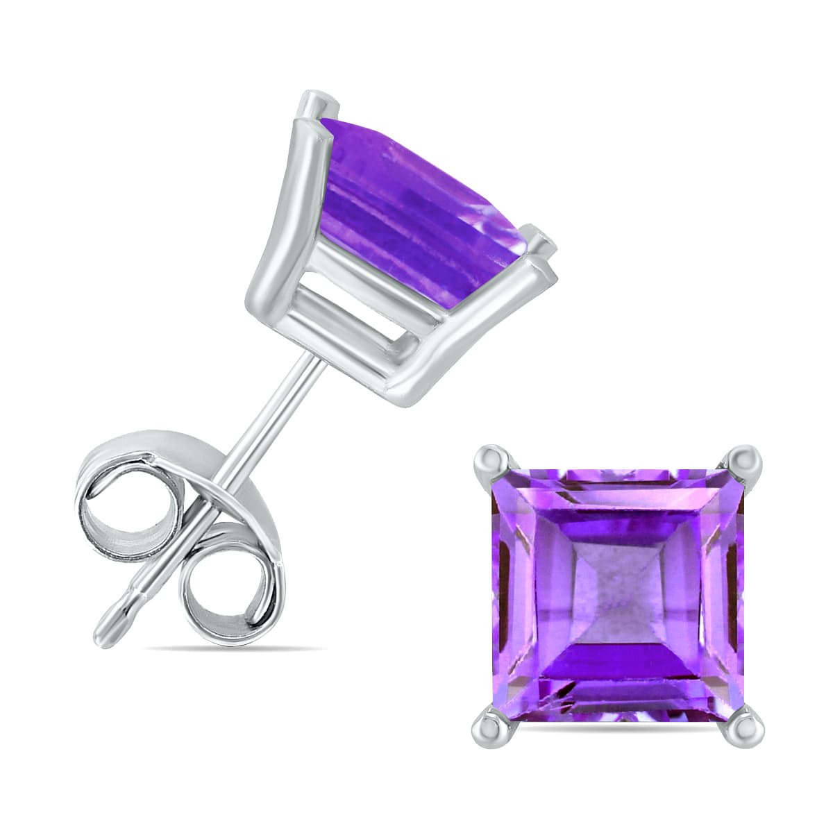 14K White Gold 5MM Square Amethyst Earrings