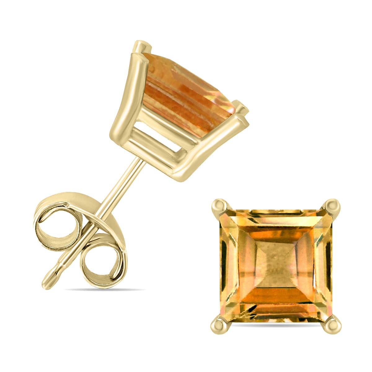 14K Yellow Gold 5MM Square Citrine Earrings