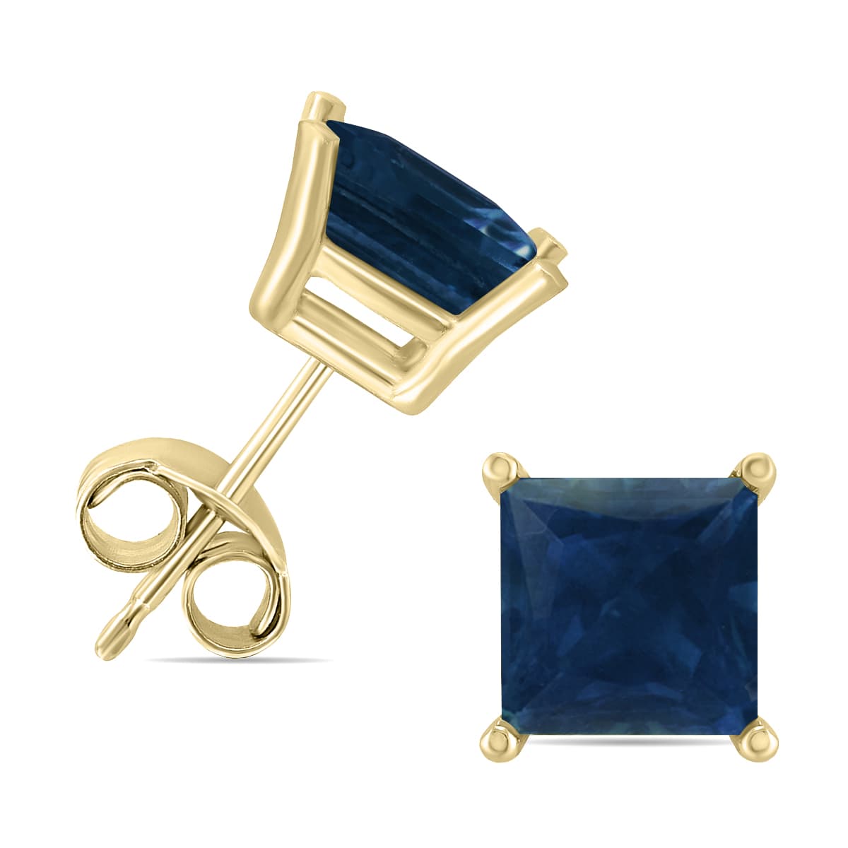 14K Yellow Gold 5MM Square Sapphire Earrings