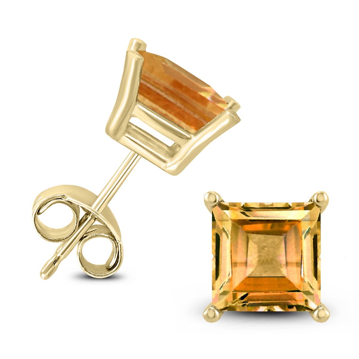 14K Yellow Gold 7MM Square Citrine Earrings