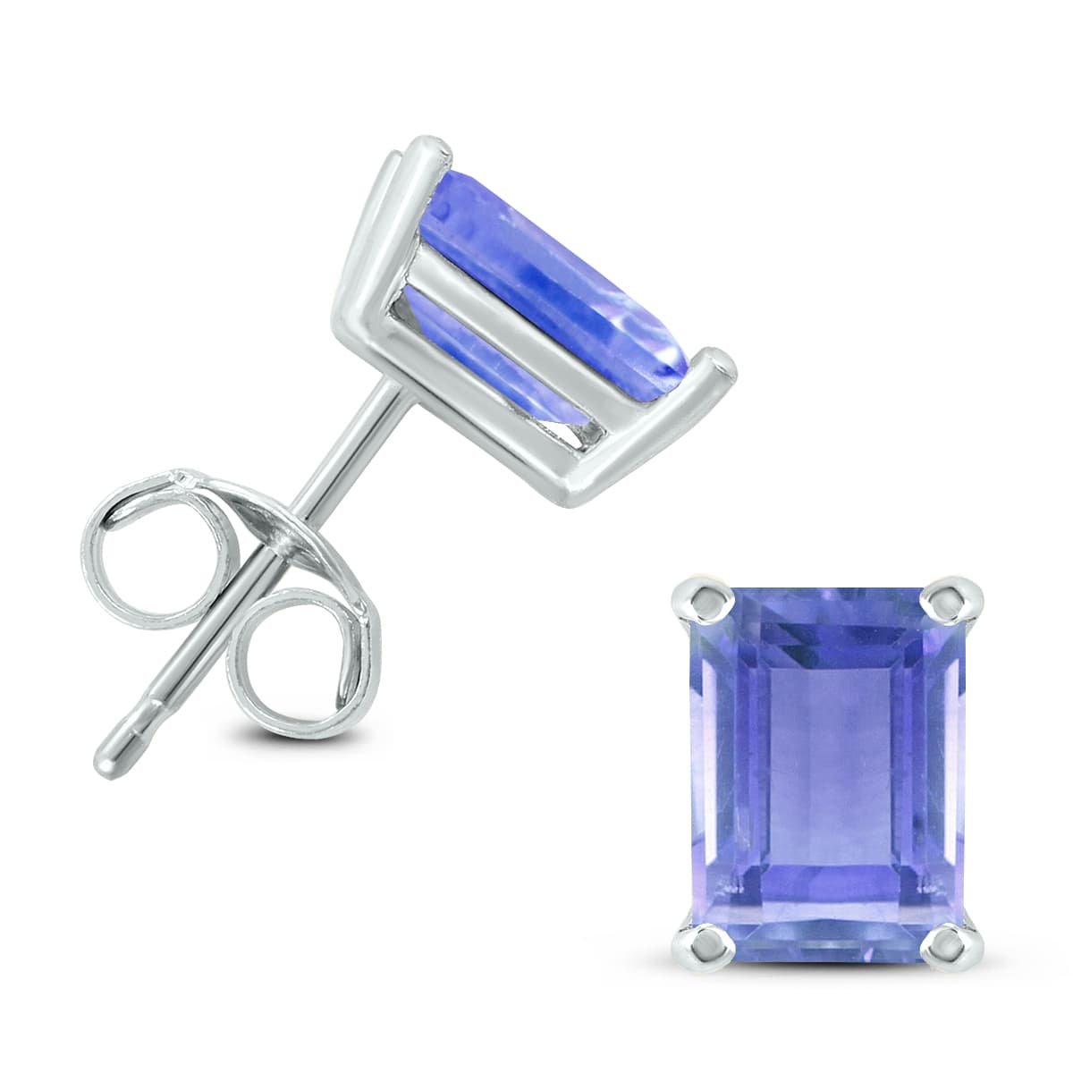 14K White Gold 5x3MM Emerald Shaped Tanzanite Earrings