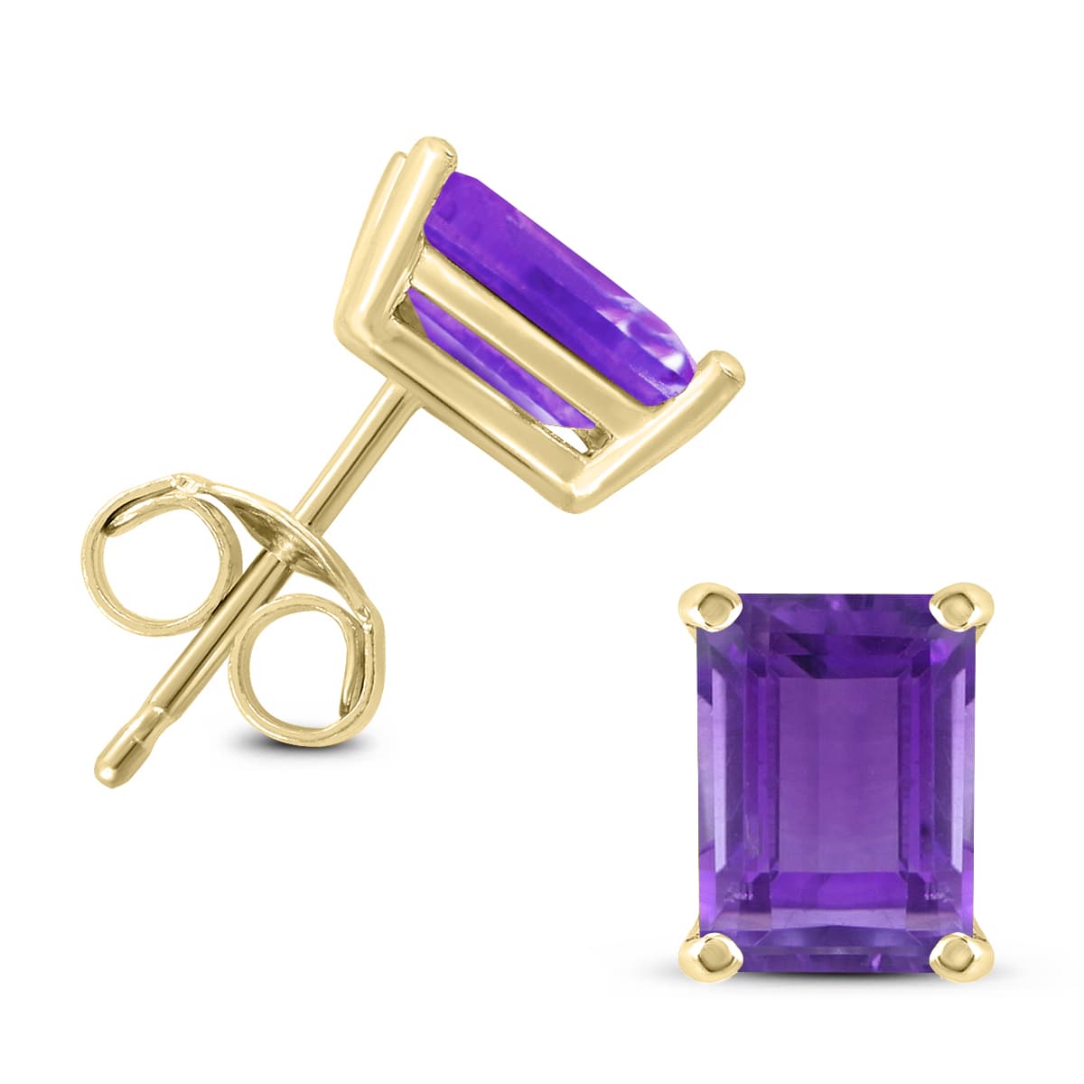 14K Yellow Gold 6x4MM Emerald Shaped Amethyst Earrings