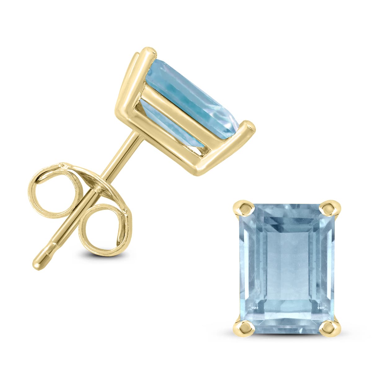 14K Yellow Gold 6x4MM Emerald Shaped Aquamarine Earrings