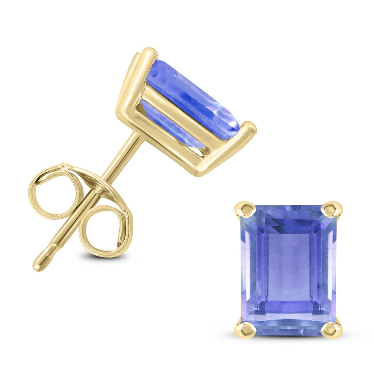 14K Yellow Gold 6x4MM Emerald Shaped Tanzanite Earrings
