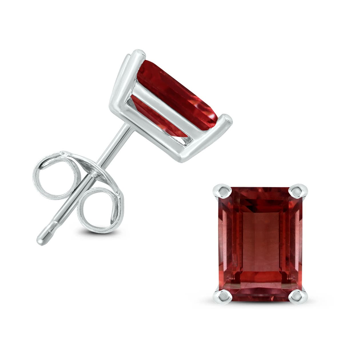 14K White Gold 7x5MM Emerald Shaped Garnet Earrings