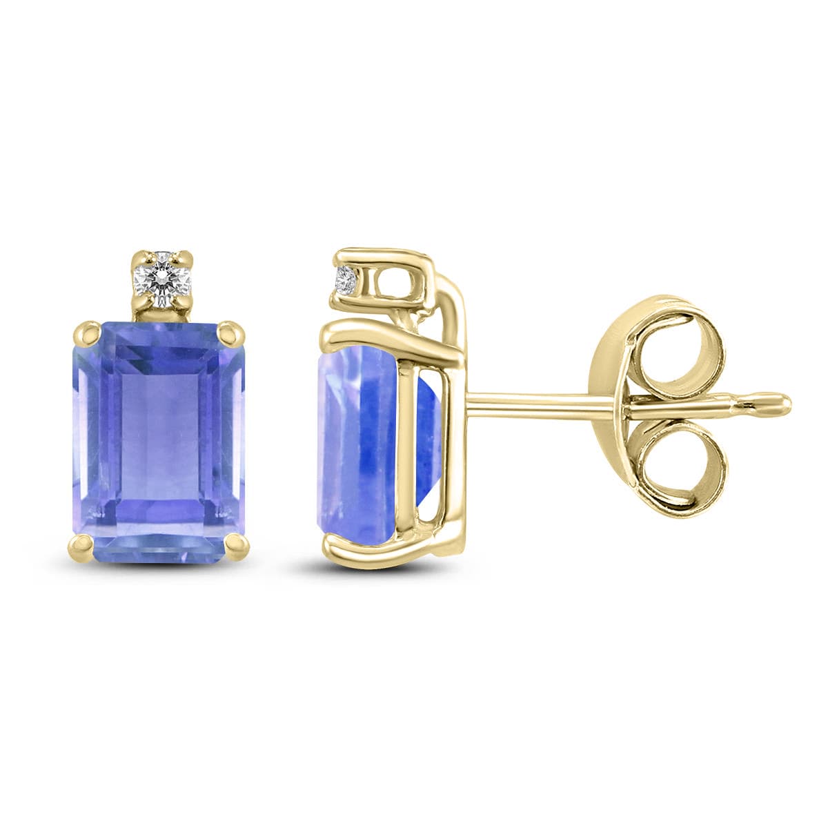14K Yellow Gold 5x3MM Emerald Shaped Tanzanite and Diamond Earrings