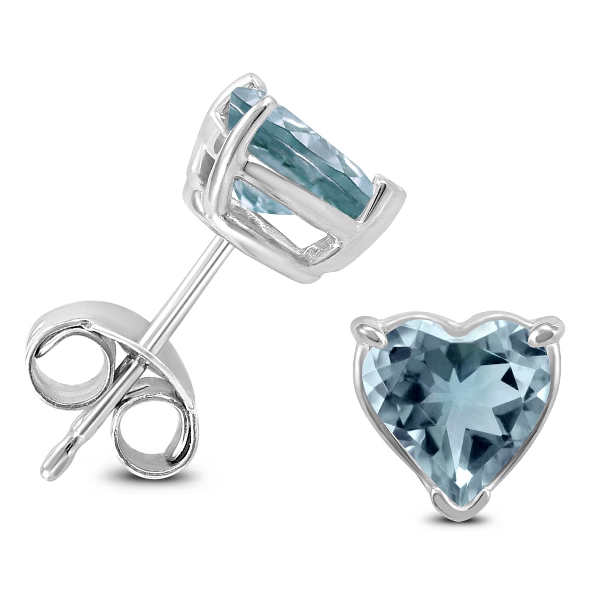14K White Gold 4MM Heart Aquamarine Earrings