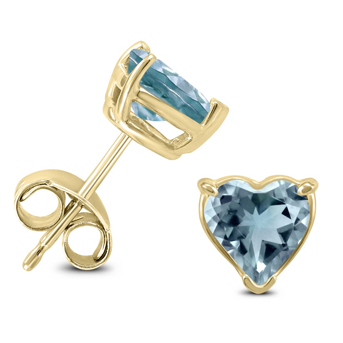 14K Yellow Gold 4MM Heart Aquamarine Earrings
