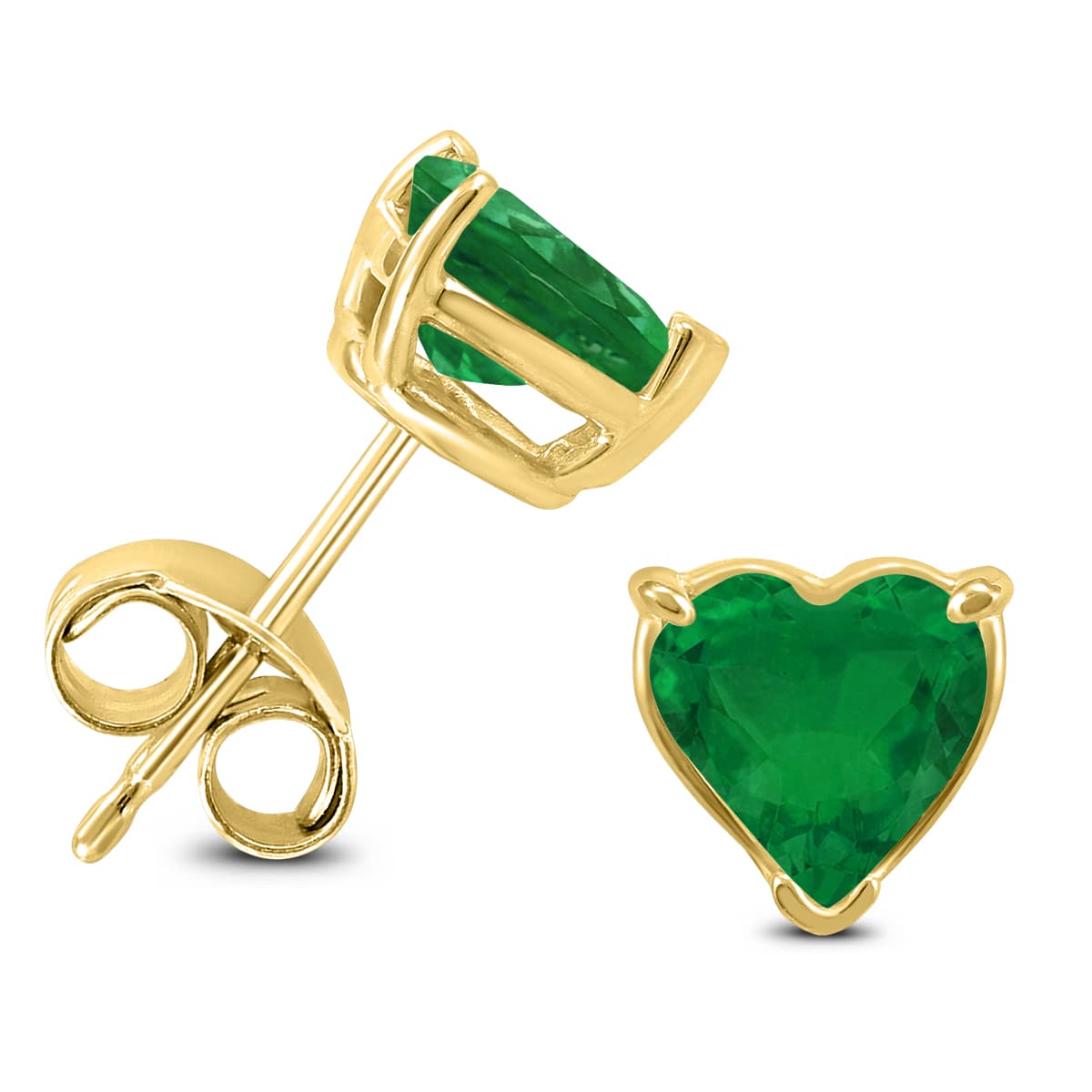 14K Yellow Gold 4MM Heart Emerald Earrings