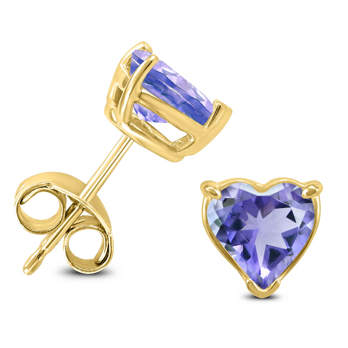 14K Yellow Gold 4MM Heart Tanzanite Earrings