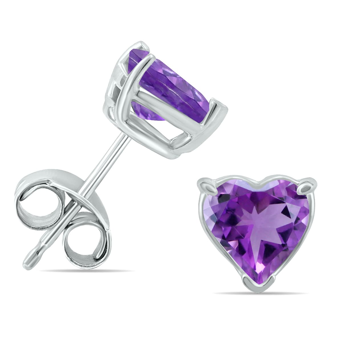 14K White Gold 5MM Heart Amethyst Earrings