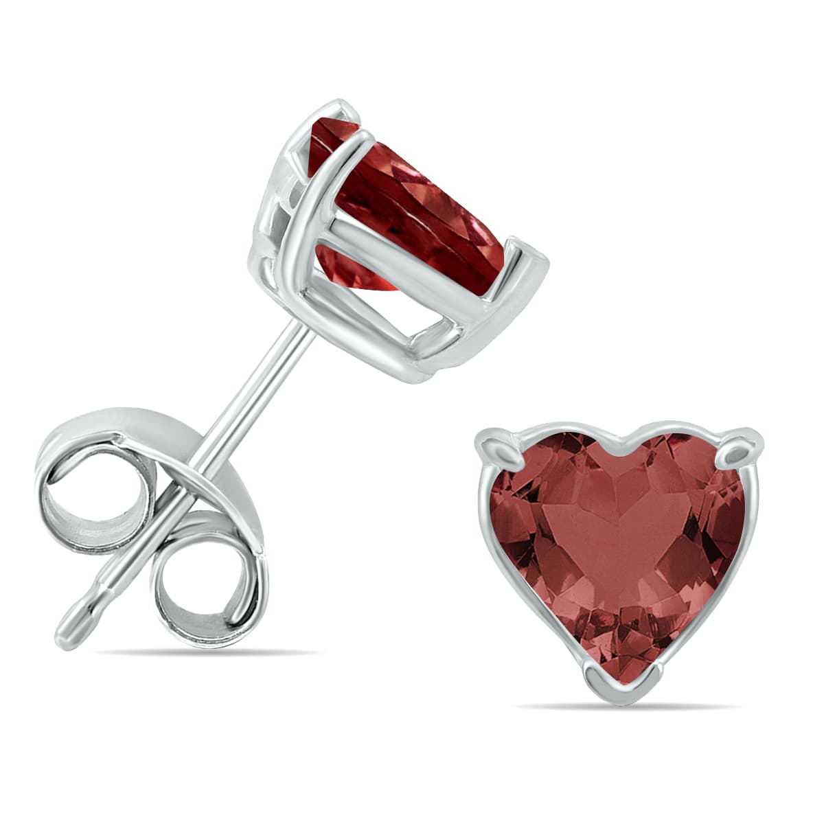 14K White Gold 5MM Heart Garnet Earrings