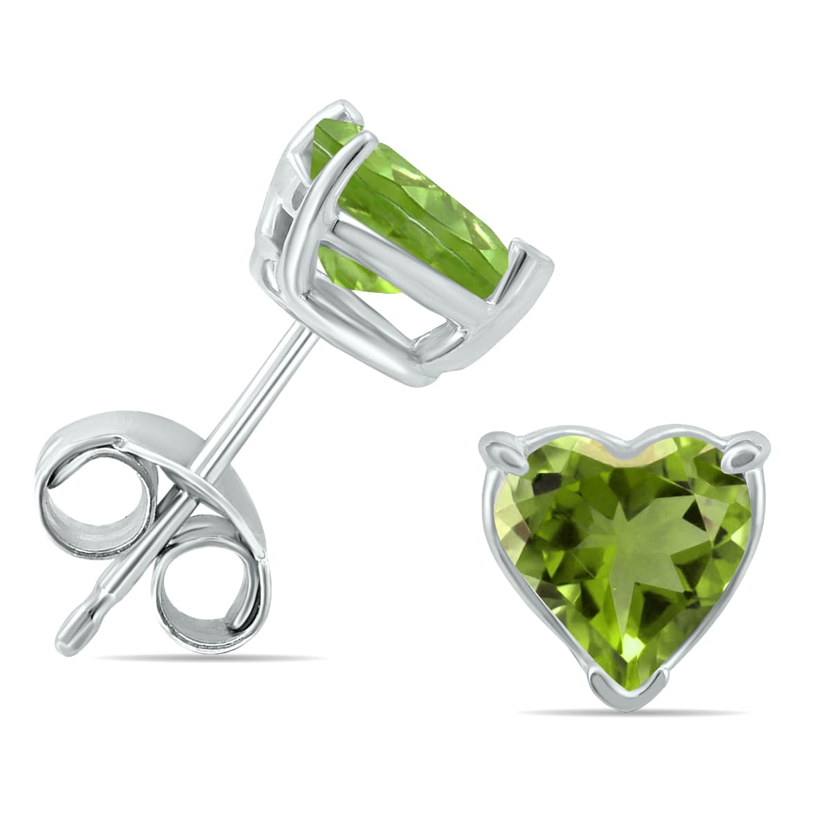 14K White Gold 5MM Heart Peridot Earrings