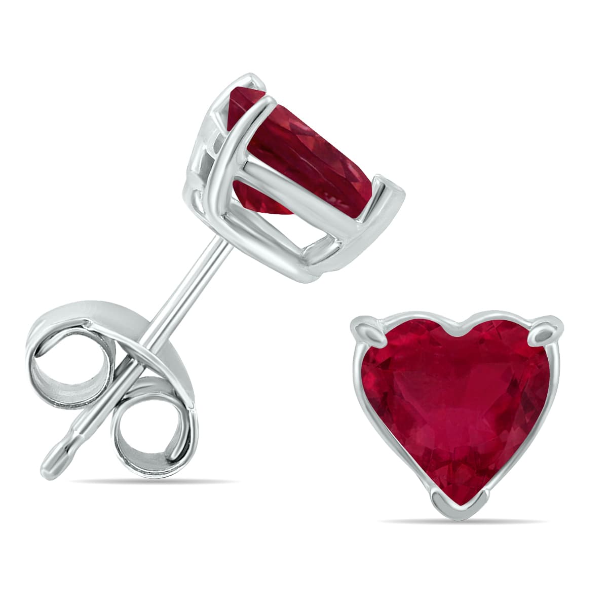 14K White Gold 5MM Heart Ruby Earrings