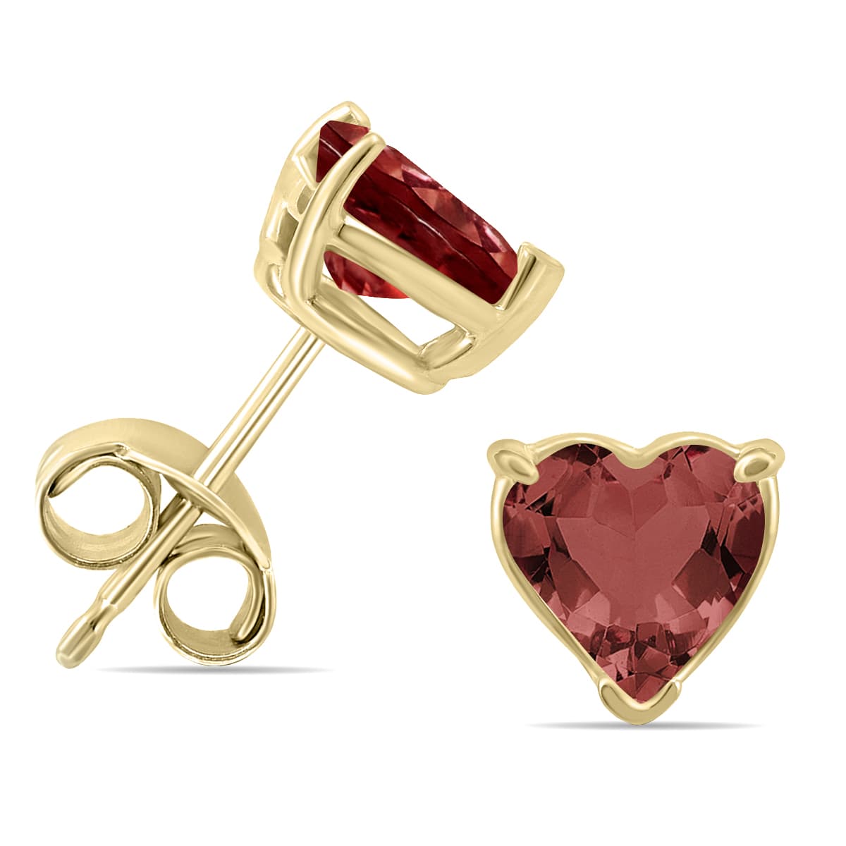 14K Yellow Gold 5MM Heart Garnet Earrings
