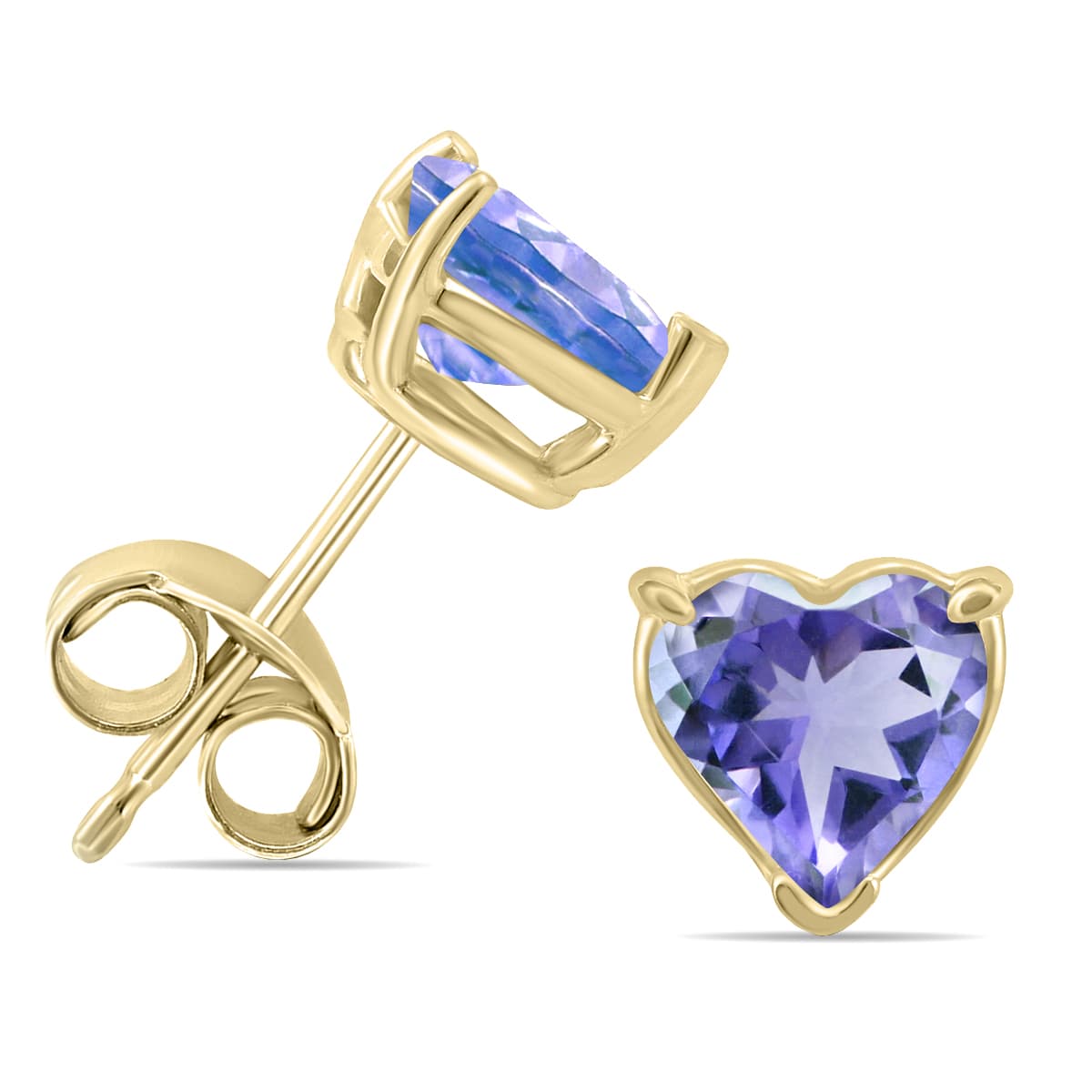 14K Yellow Gold 5MM Heart Tanzanite Earrings