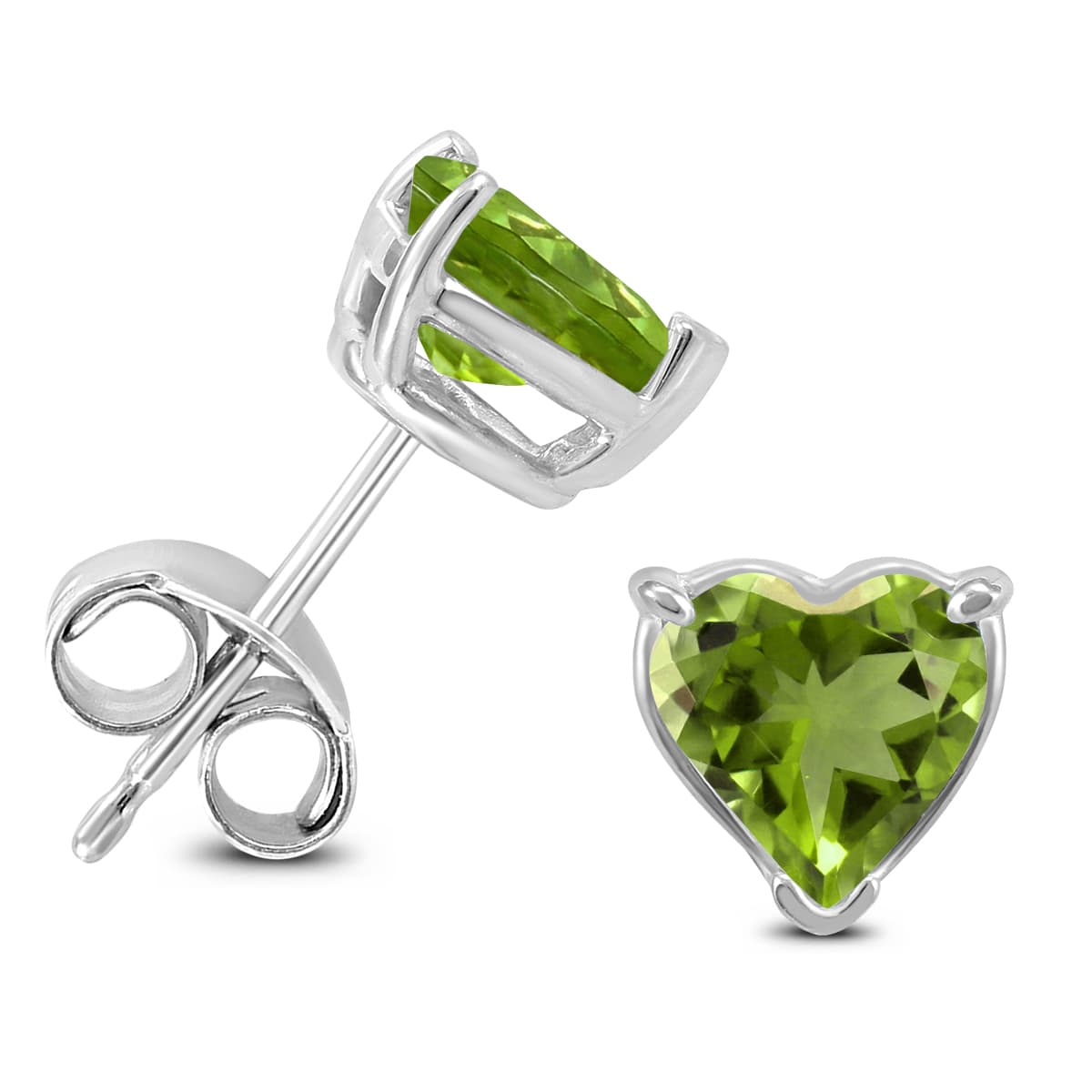 14K White Gold 6MM Heart Peridot Earrings