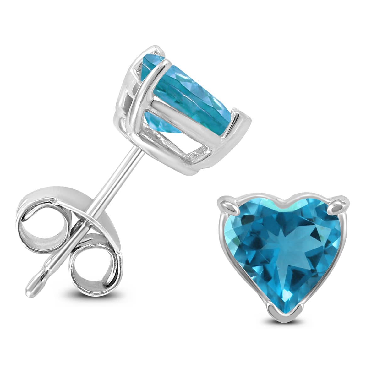 14K White Gold 7MM Heart Blue Topaz Earrings