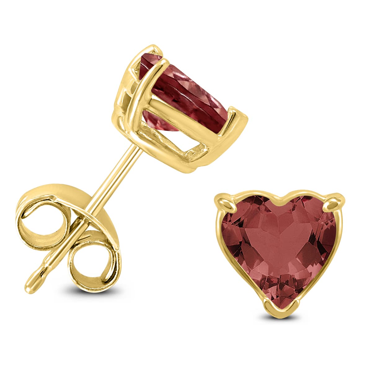14K Yellow Gold 7MM Heart Garnet Earrings
