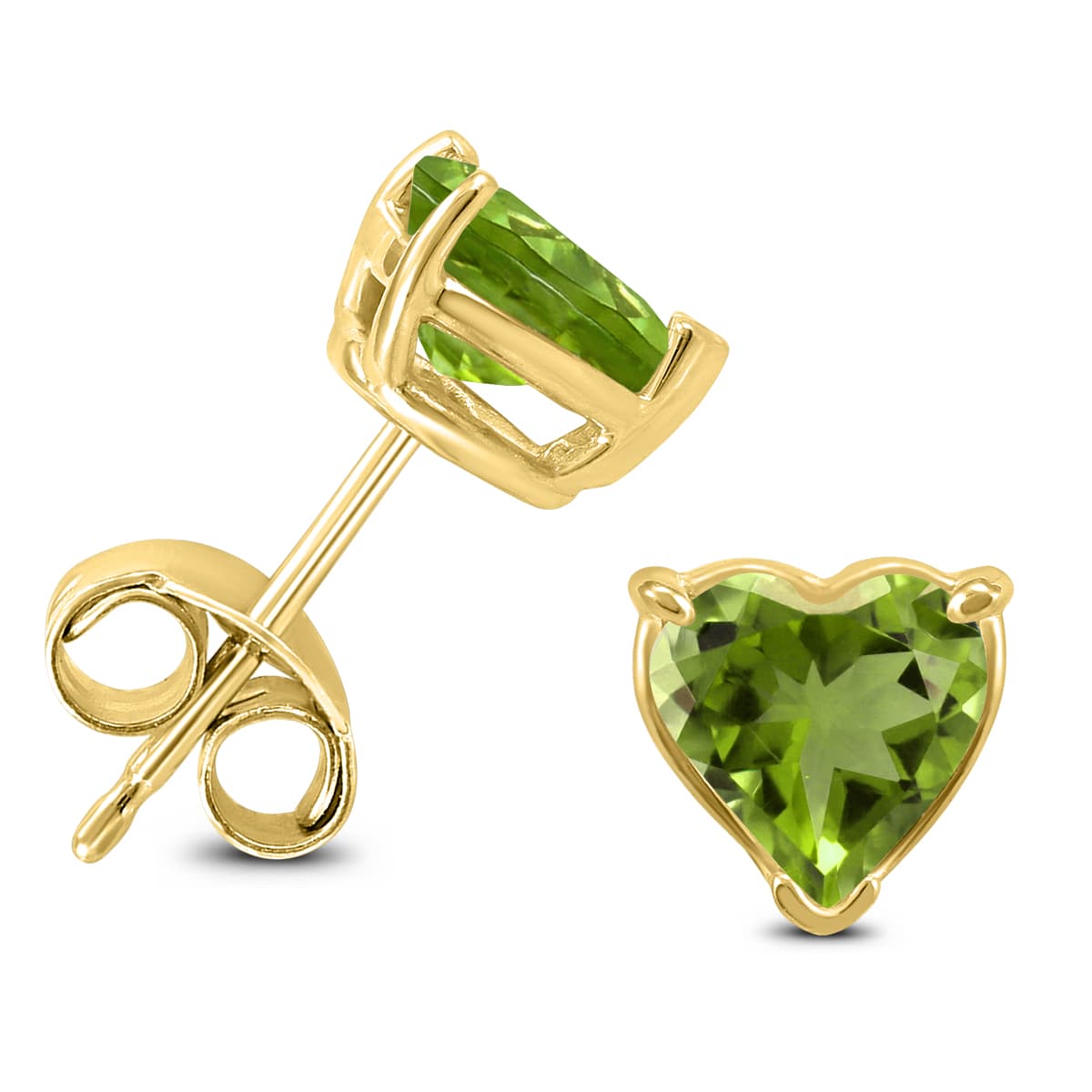 14K Yellow Gold 7MM Heart Peridot Earrings