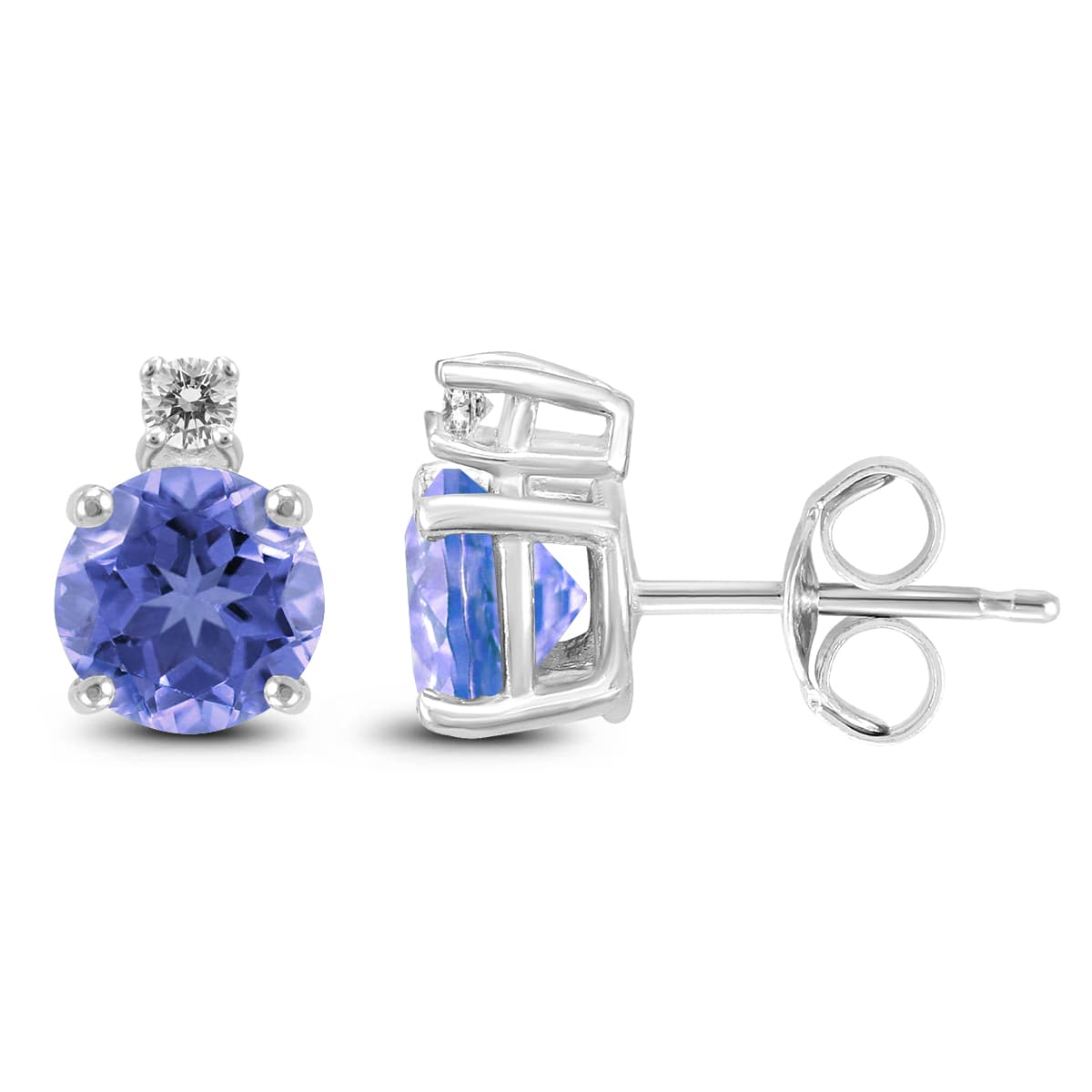 14K White Gold 5MM Round Tanzanite and Diamond Earrings