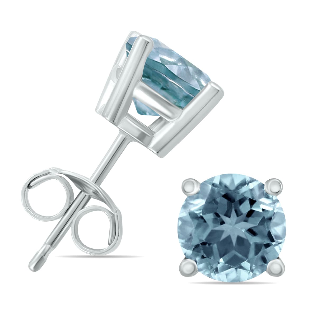 14K White Gold 4MM Round Aquamarine Earrings
