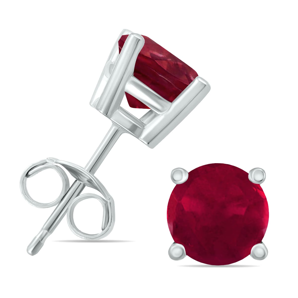 14K White Gold 4MM Round Ruby Earrings
