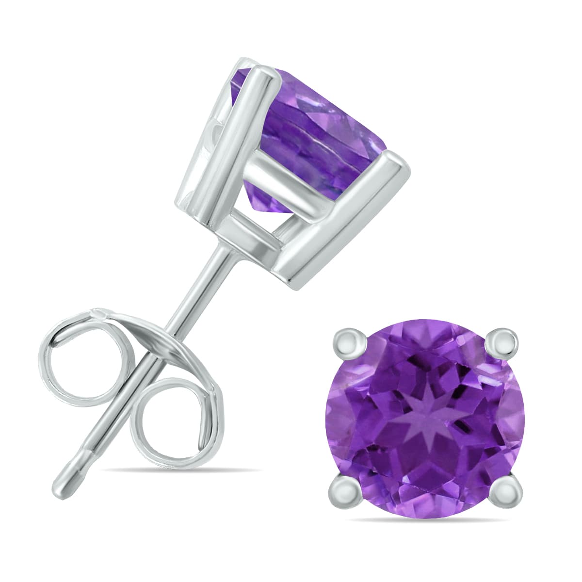 14K White Gold 5MM Round Amethyst Earrings