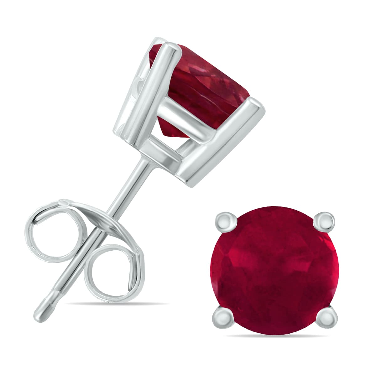 14K White Gold 5MM Round Ruby Earrings