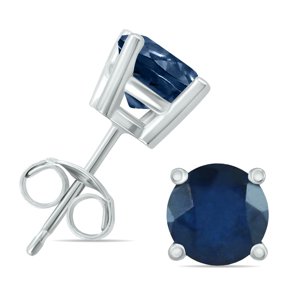 14K White Gold 5MM Round Sapphire Earrings