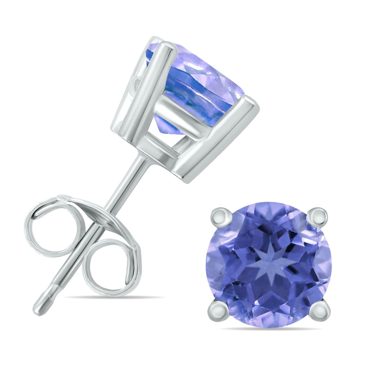 14K White Gold 5MM Round Tanzanite Earrings