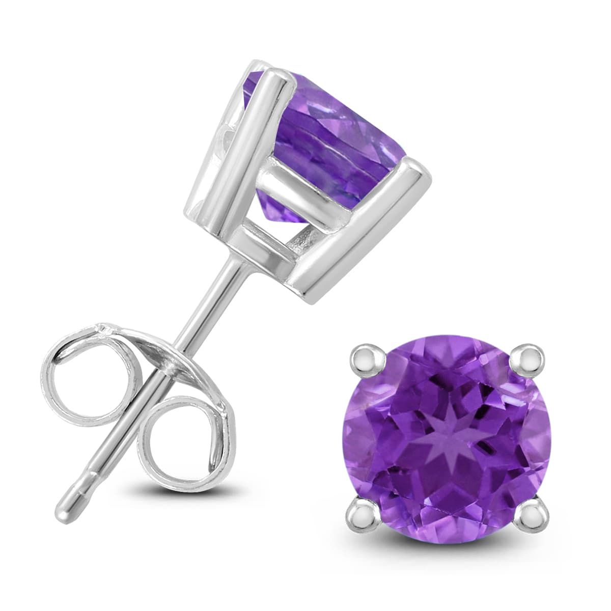 14K White Gold 6MM Round Amethyst Earrings
