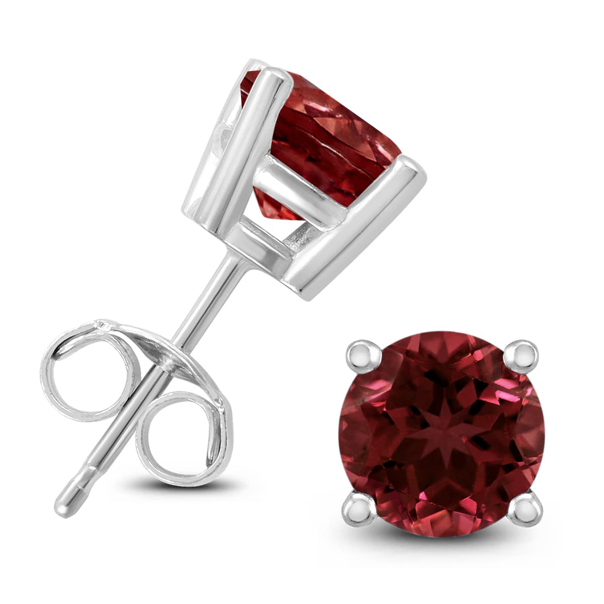 14K White Gold 6MM Round Garnet Earrings