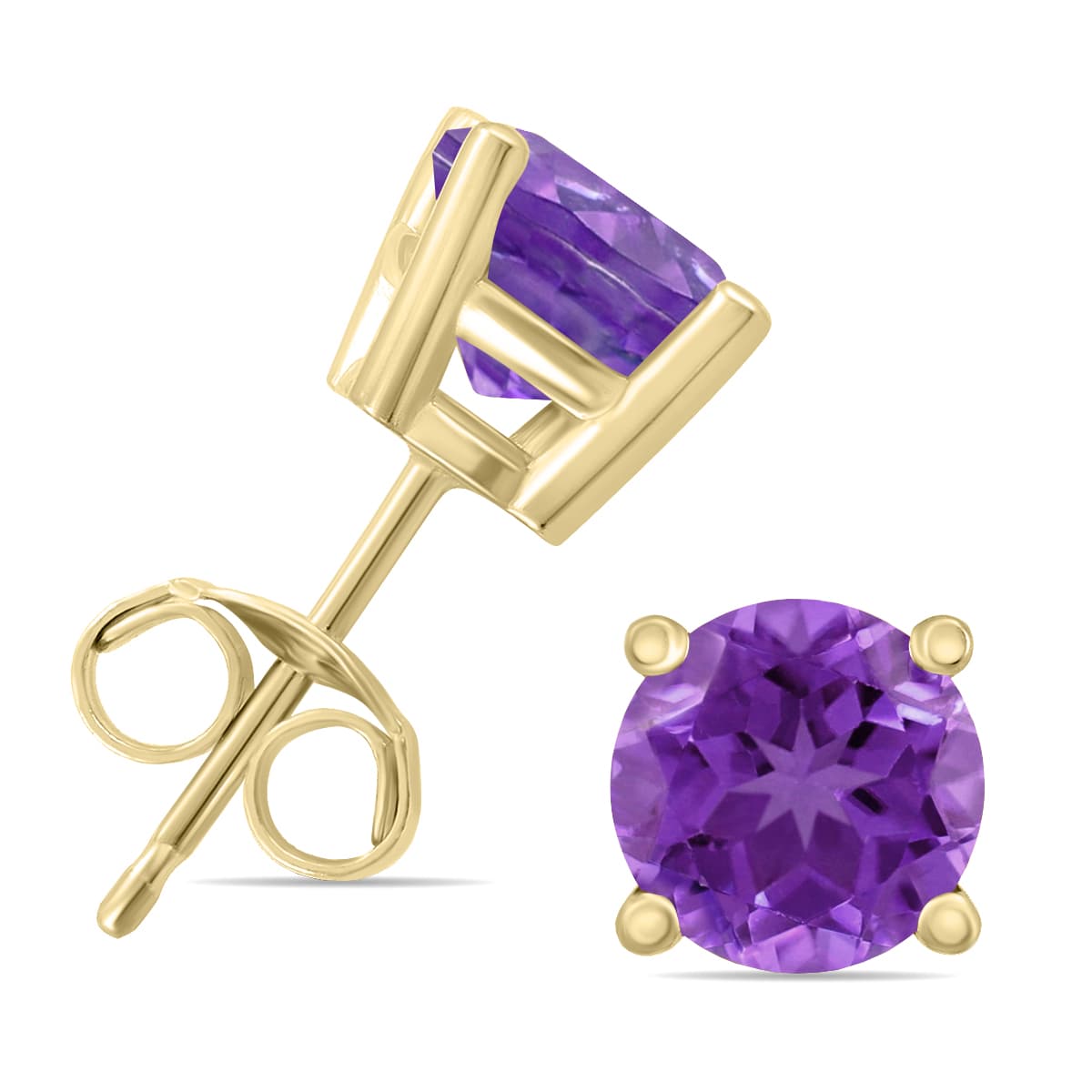 14K Yellow Gold 5MM Round Amethyst Earrings