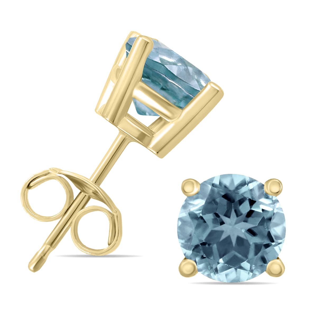 14K Yellow Gold 5MM Round Aquamarine Earrings