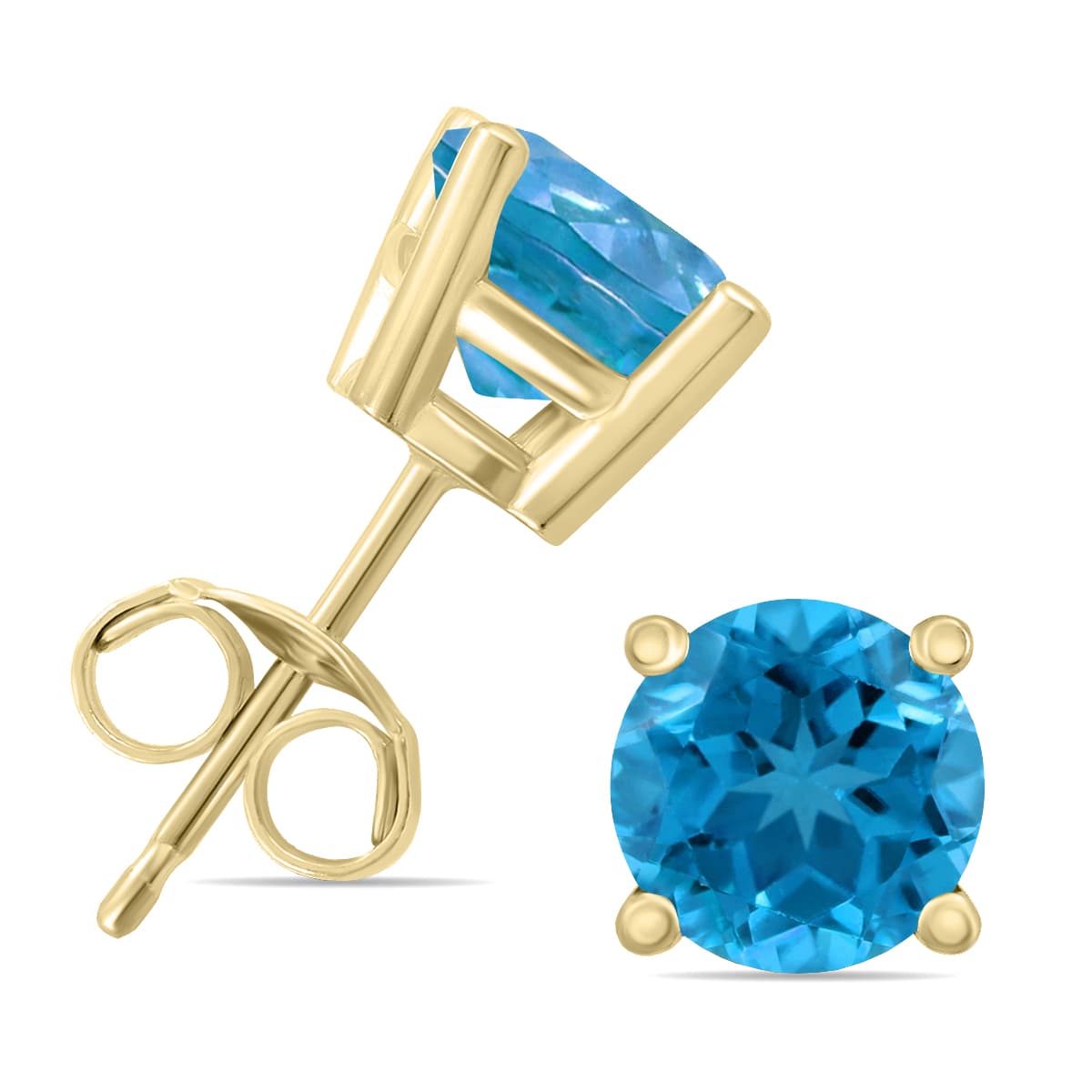 14K Yellow Gold 5MM Round Blue Topaz Earrings