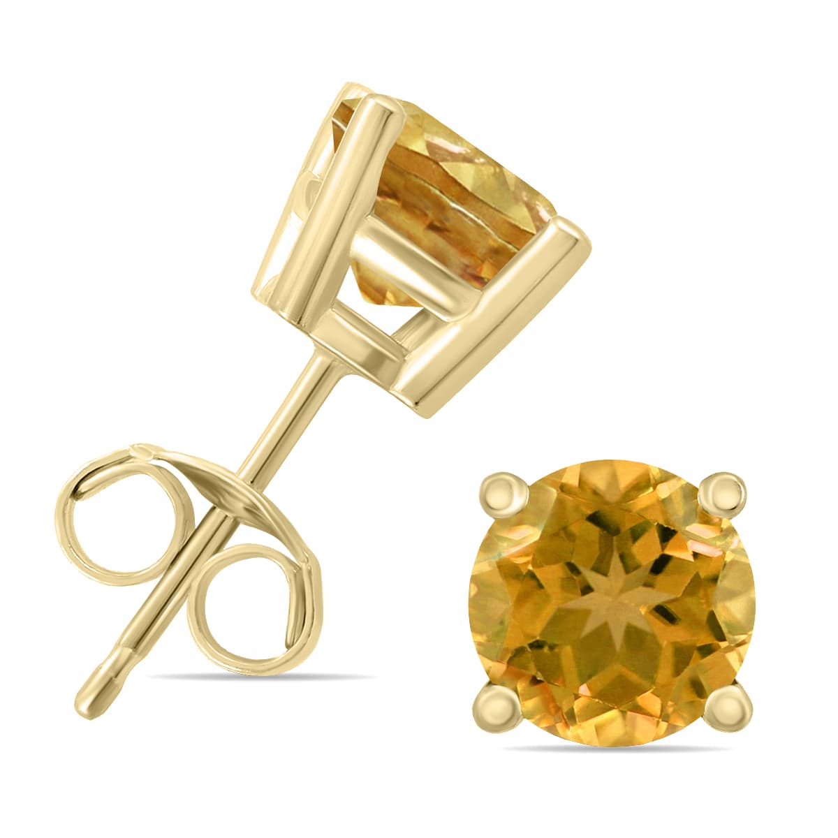 14K Yellow Gold 5MM Round Citrine Earrings