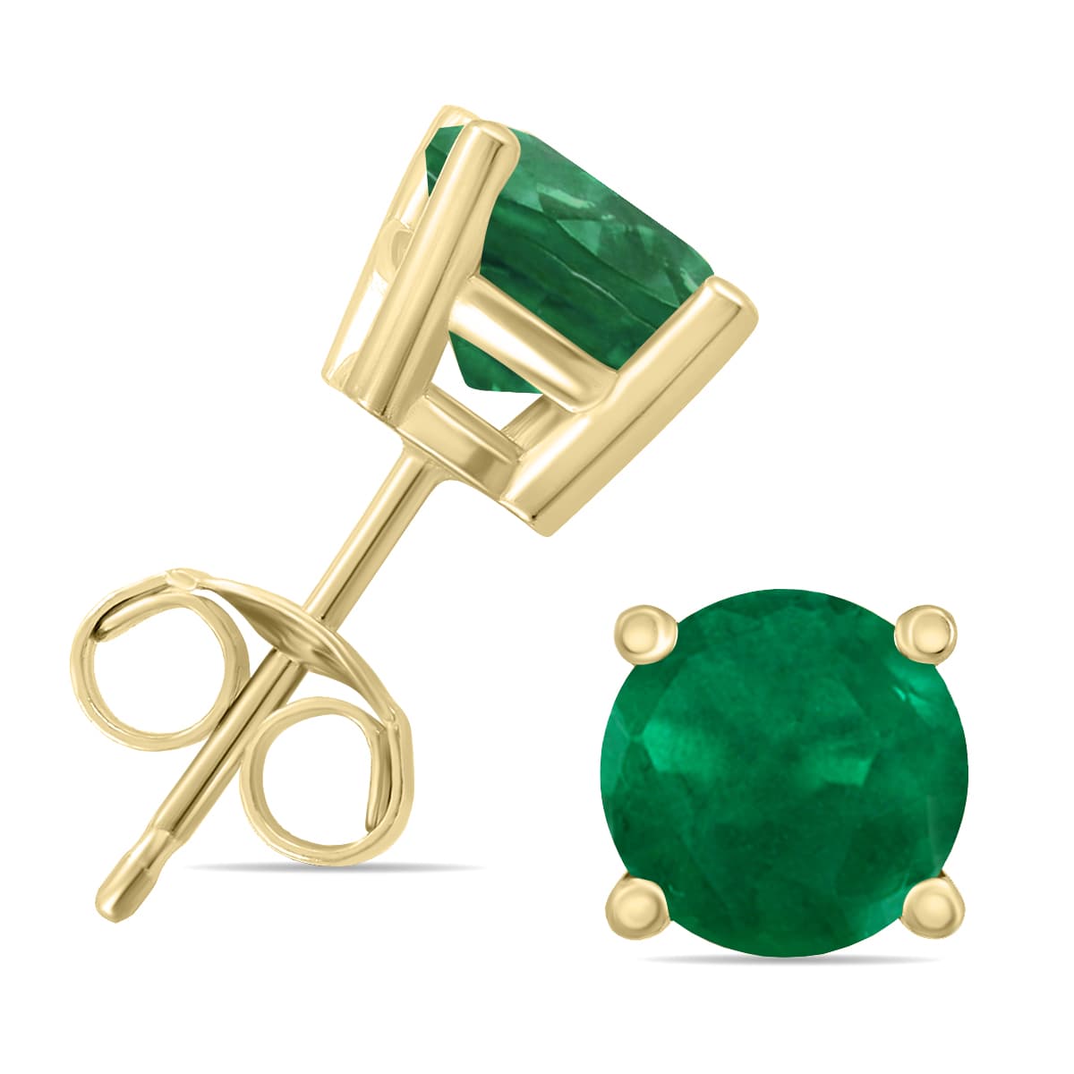 14K Yellow Gold 5MM Round Emerald Earrings