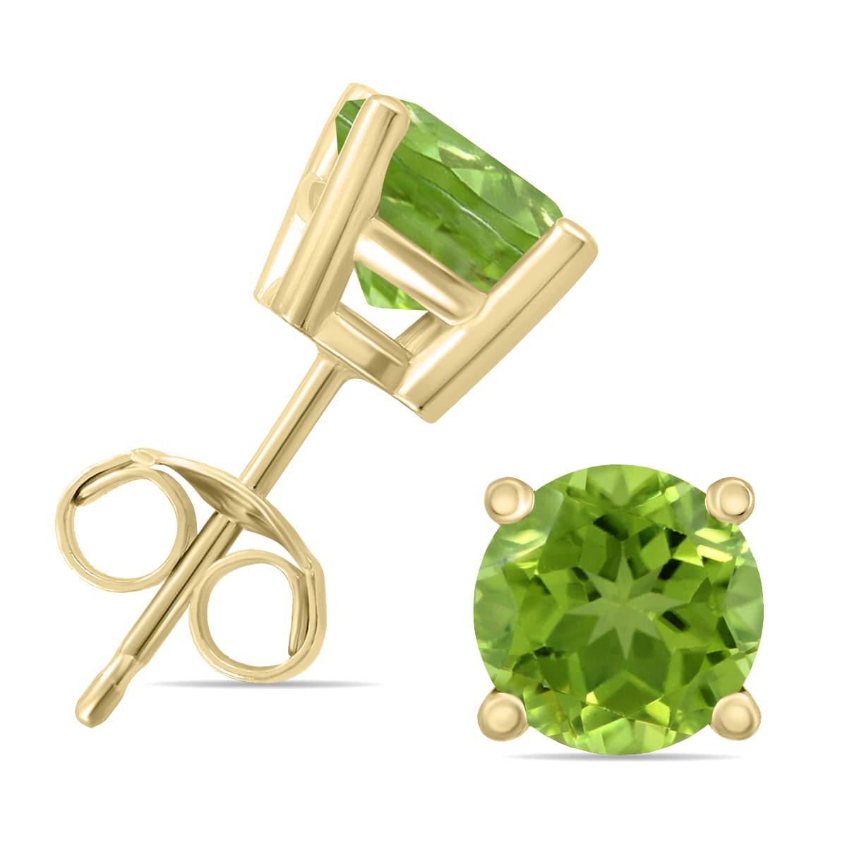 14K Yellow Gold 5MM Round Peridot Earrings