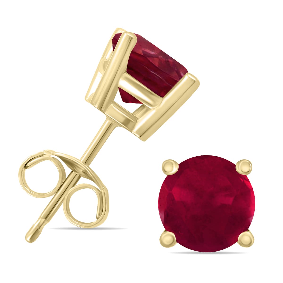 14K Yellow Gold 5MM Round Ruby Earrings