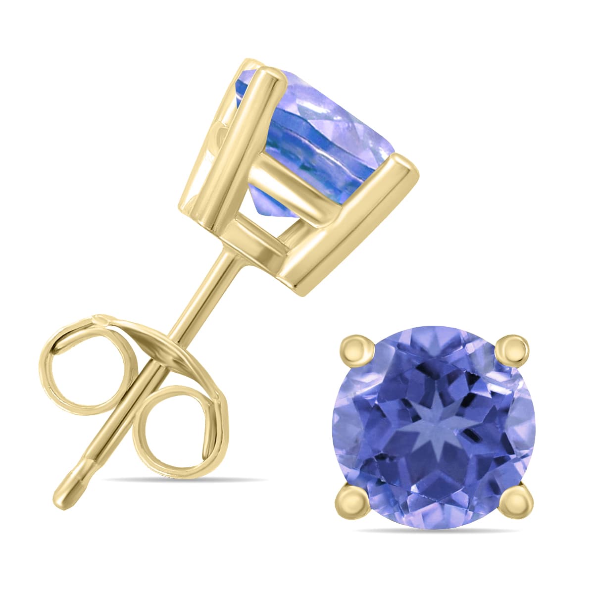 14K Yellow Gold 5MM Round Tanzanite Earrings