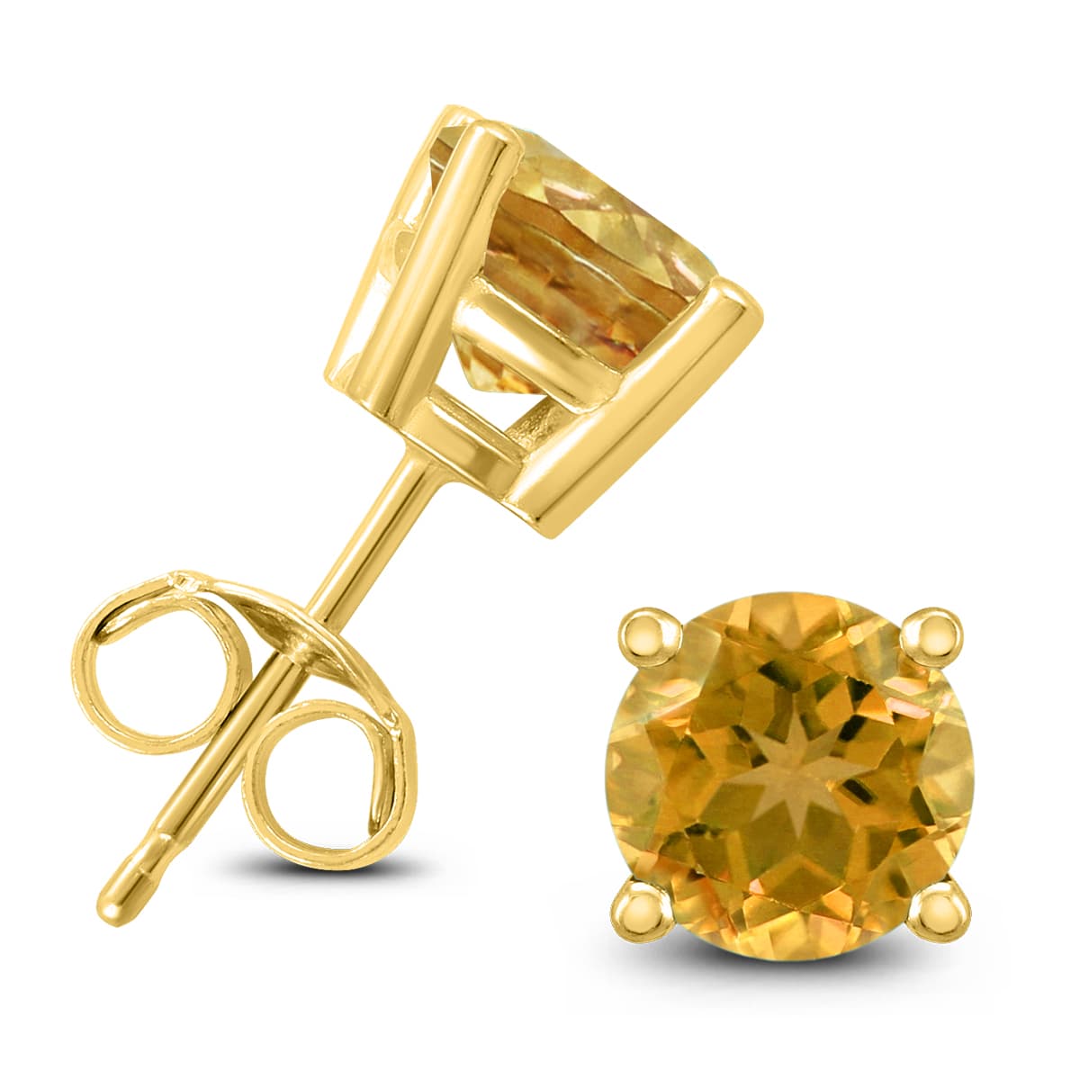 14K Yellow Gold 7MM Round Citrine Earrings
