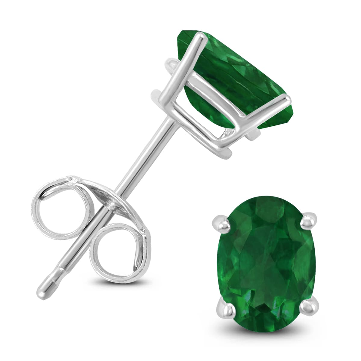 14K White Gold 5x3MM Oval Emerald Earrings