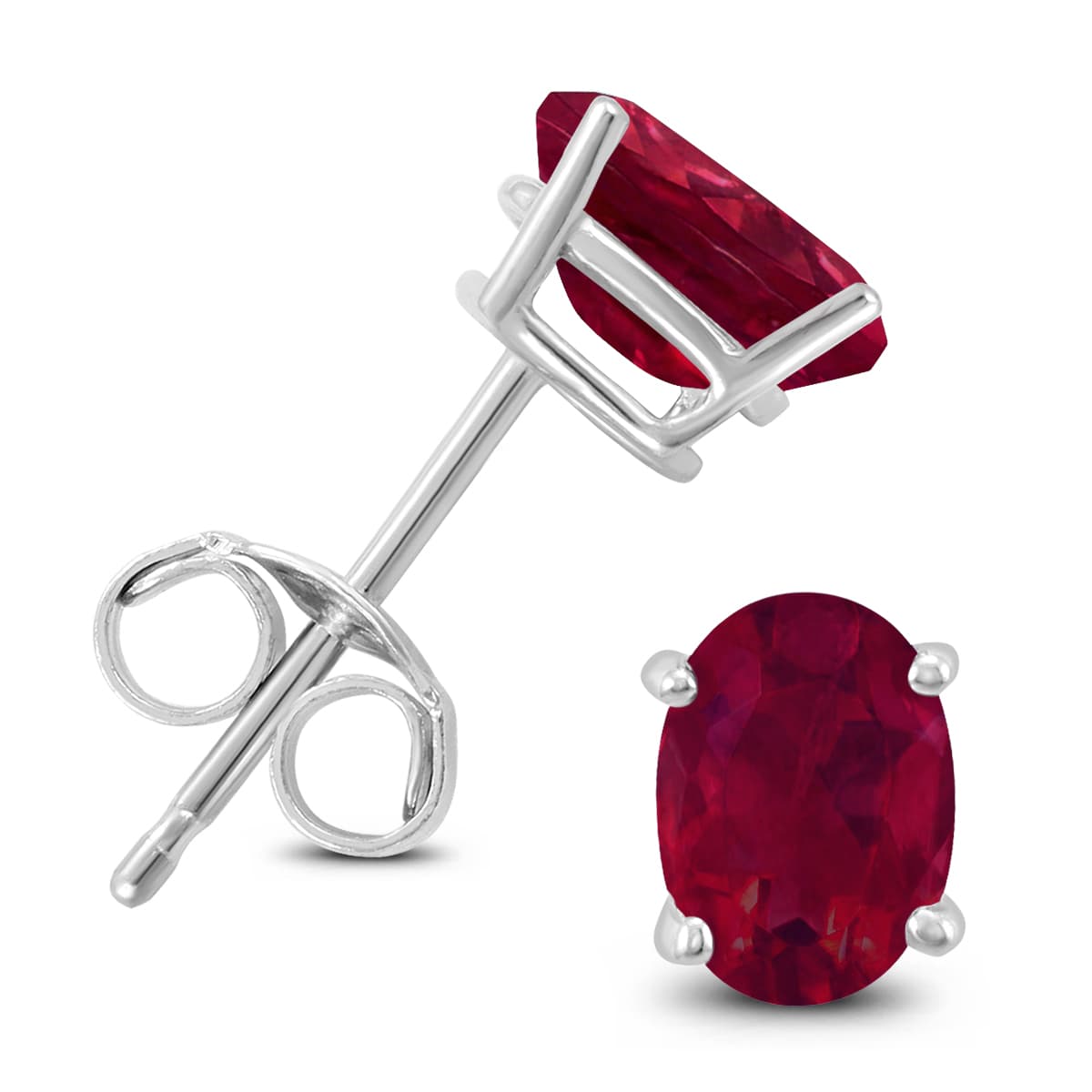 14K White Gold 5x3MM Oval Ruby Earrings